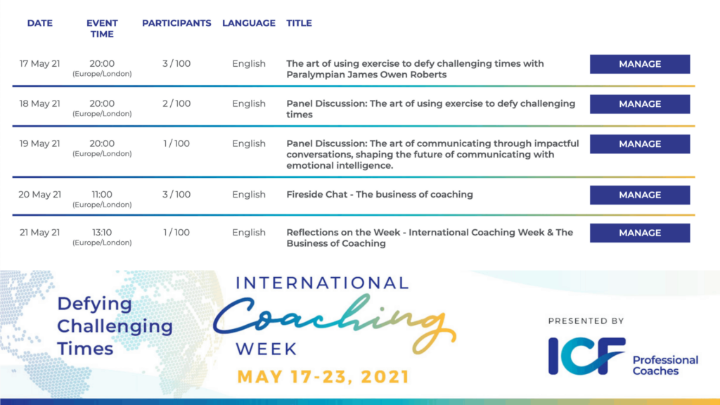 International Coaching Week Events